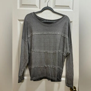 Scandal Italy Silk Viscose Long Sleeve Grey Shirt Sequin Stripe Relaxed One Size